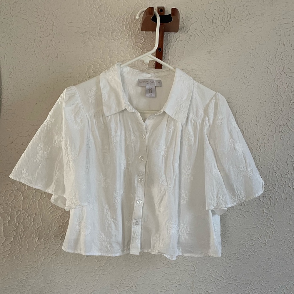 Embroidered White Button-up Top 🕊️